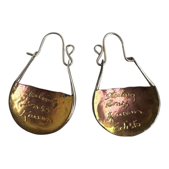 Sterling & Brass Hammered Teardrop Earrings By Kareem Edisto Modern Brutalist - Picture 2 of 4